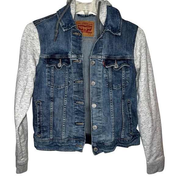 Levi’s HYBRID ORIGINAL TRUCKER JACKET Denim Hooded Size Small - Picture 1 of 16